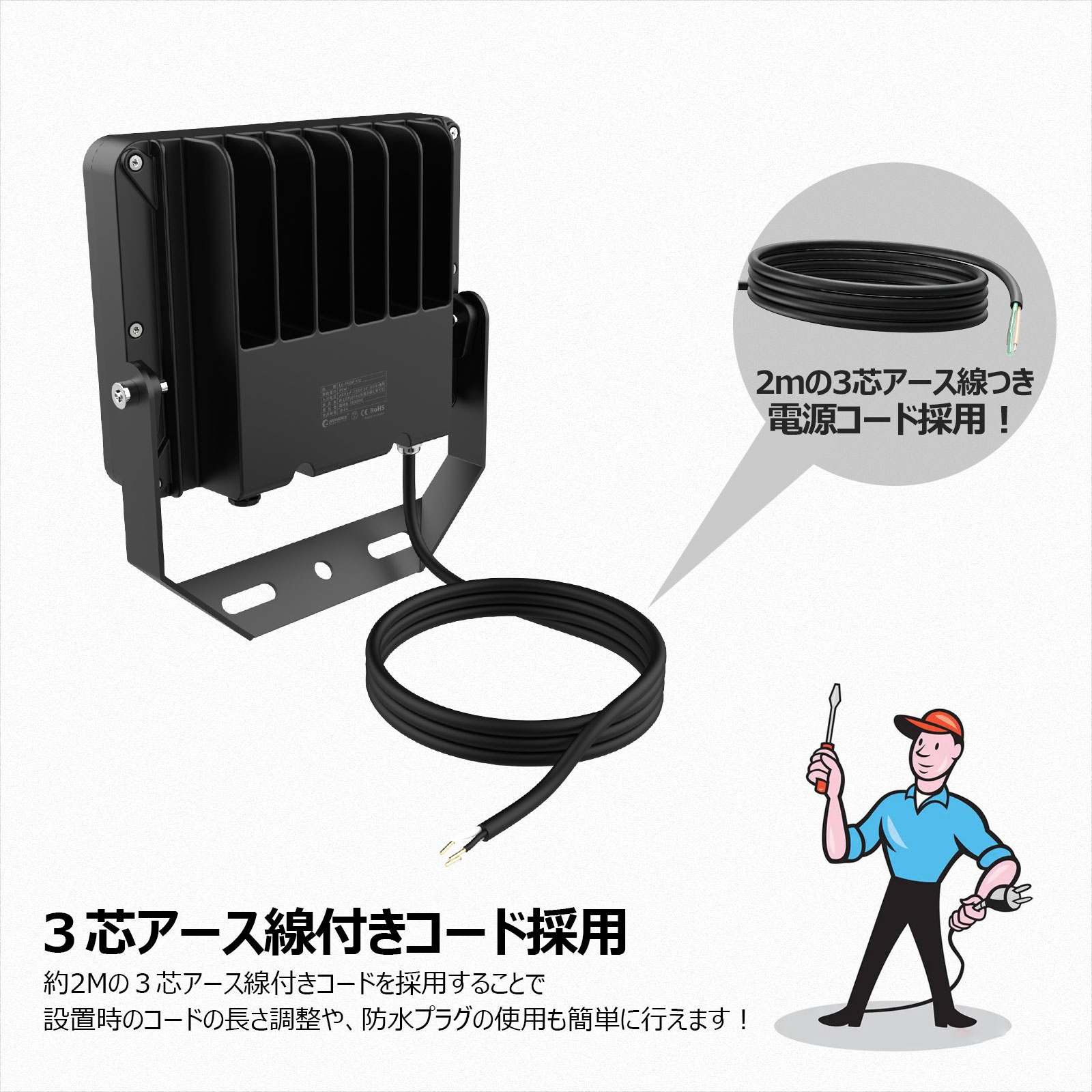 led投光器 60w オリジナルデザイン 消費電力 294粒チップ IP66