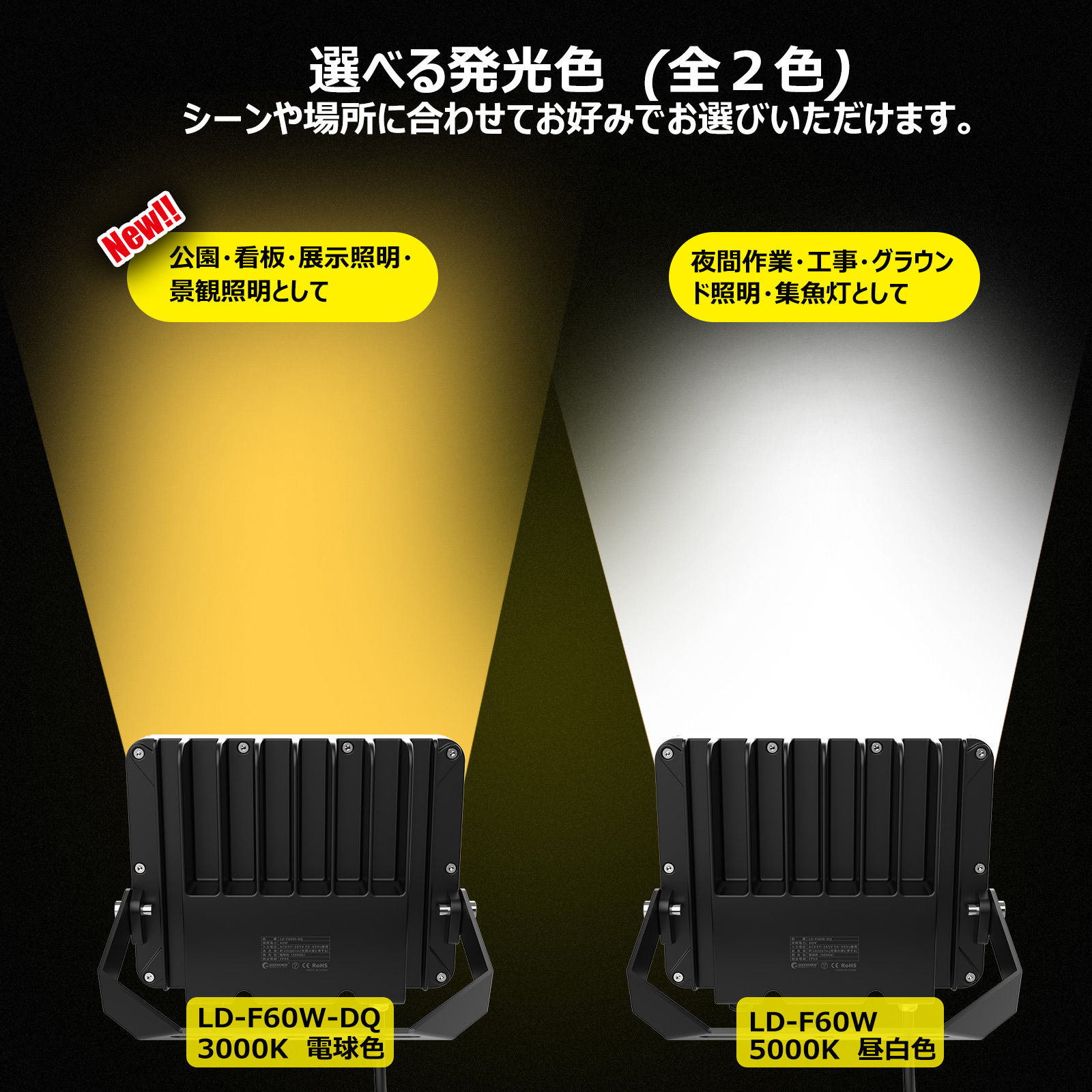 led投光器 60w オリジナルデザイン 消費電力 294粒チップ IP66