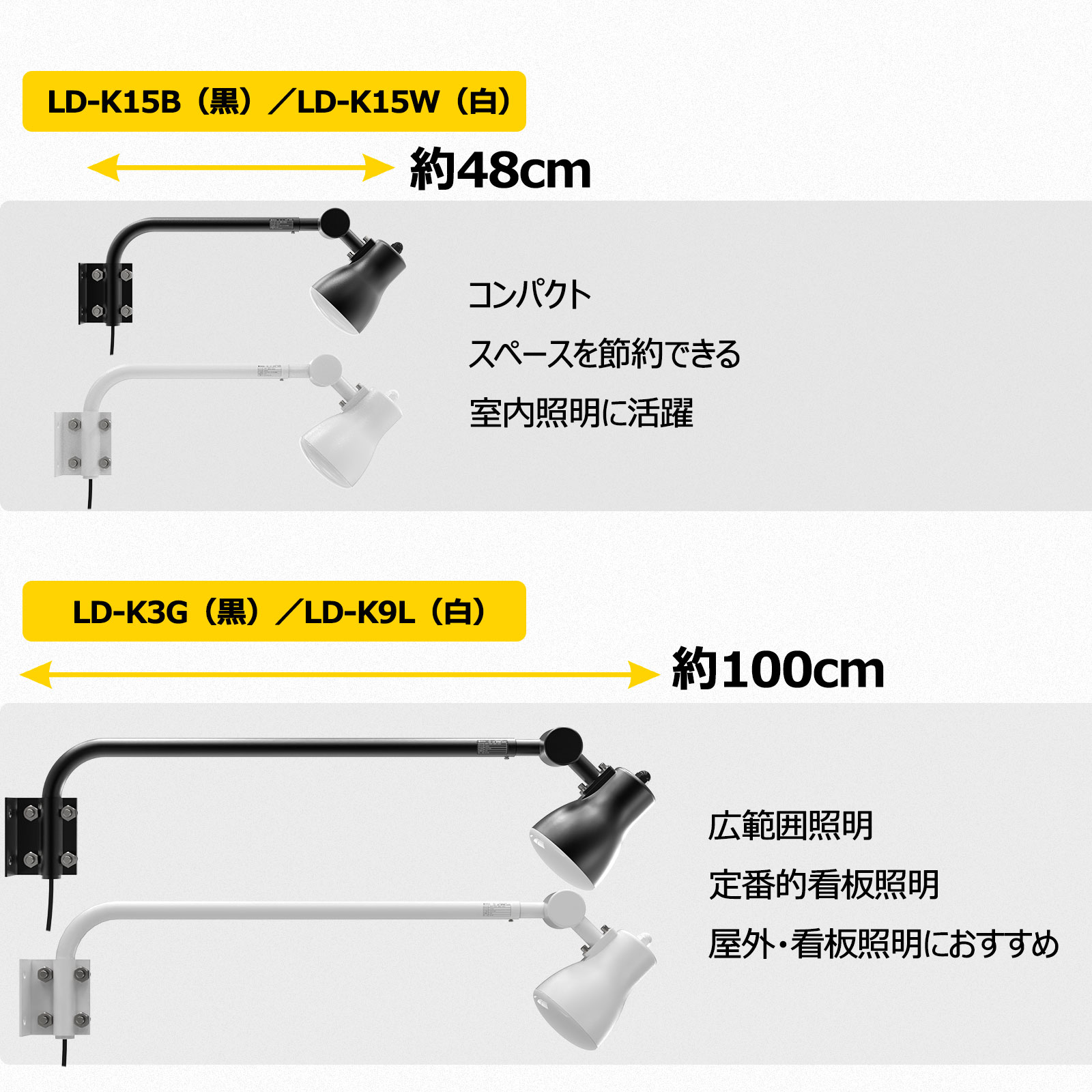 アームライト 一体型 作業灯 高演色 30W 照射角度120° 小型看板 アーム短め