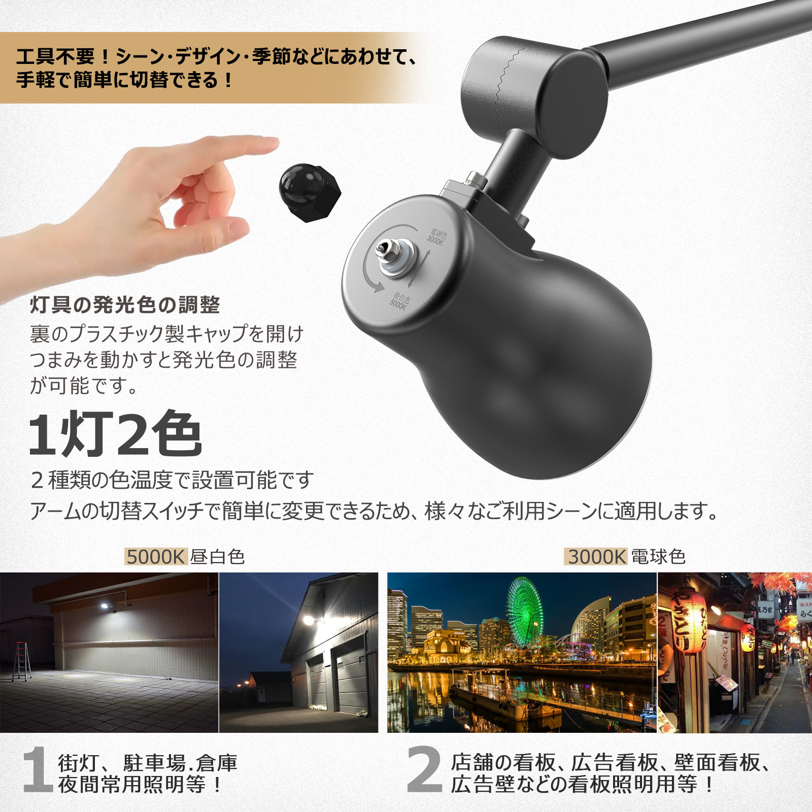 アームライト 一体型 作業灯 高演色 30W 照射角度120° 小型看板 アーム短め