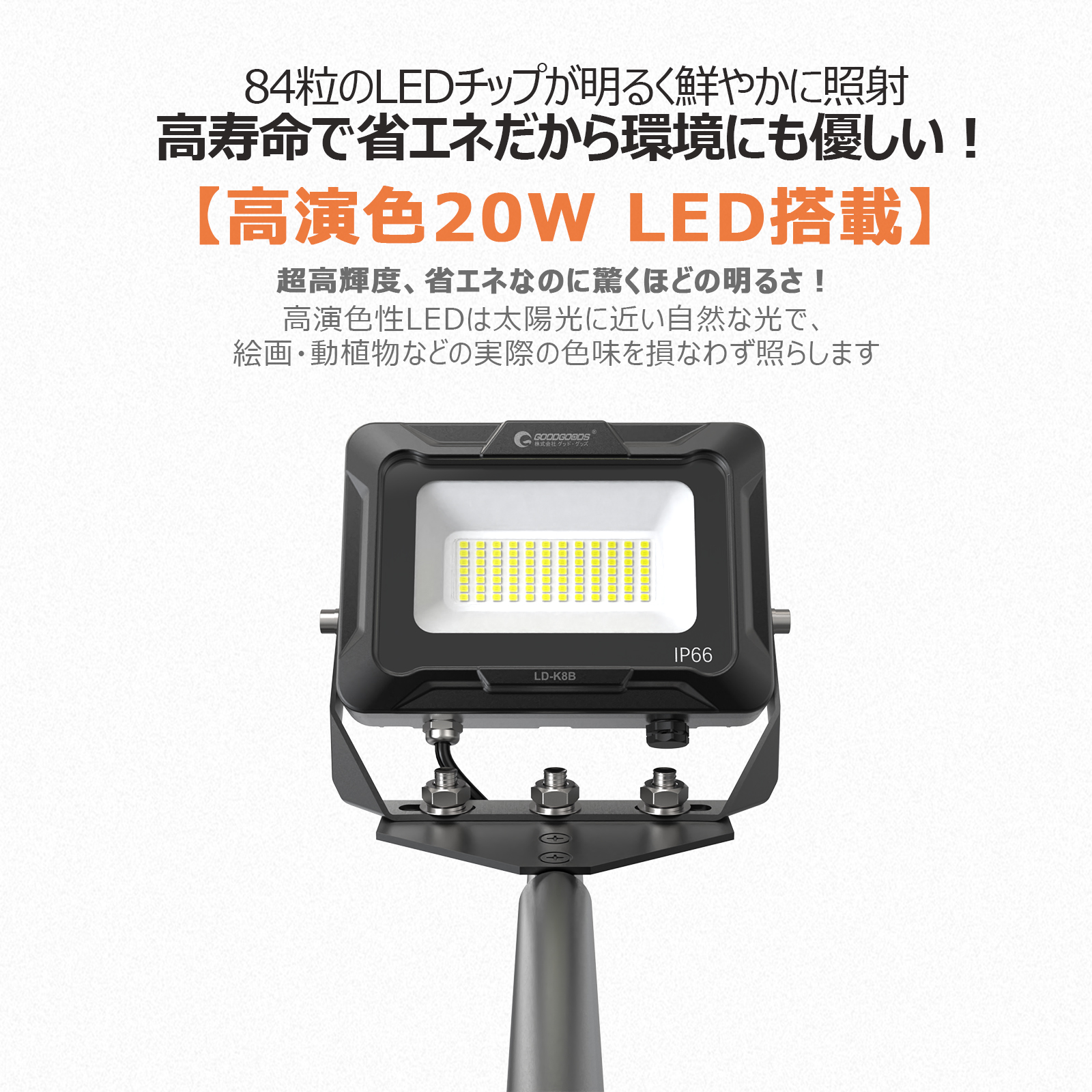 アームライト 一体型 作業灯 高演色 20W 照射角度120° 小型看板 アーム短め