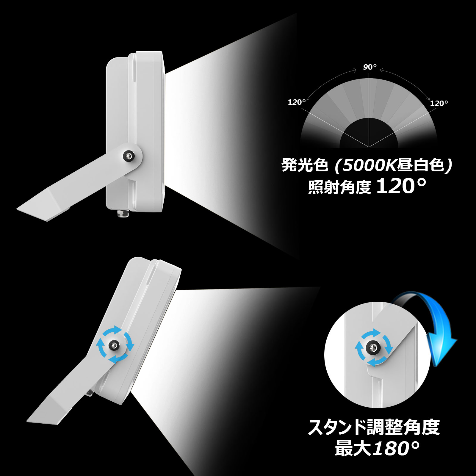 グッドグッズ LED投光器 50W 7300LM 電球色 取付簡単 耐風 耐震 高演色