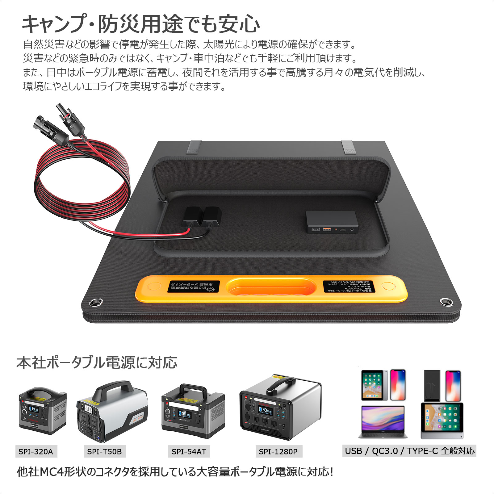 ソーラーパネル 200W 蓄電池 ポータブル電源 充電器 ソーラーチャージャー 太陽光パネル　防災グッズ vanlife 車中泊 TYH-200WA