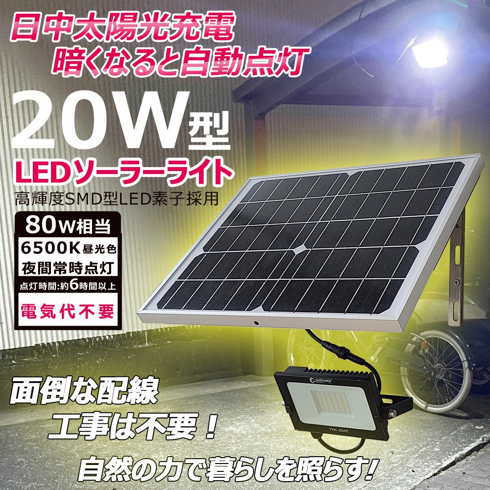 実用新案登録 LEDソーラーライト 屋外 明るい 20w ソーラー投光器 太陽光発電システム ガーデンライト 電気料金無料