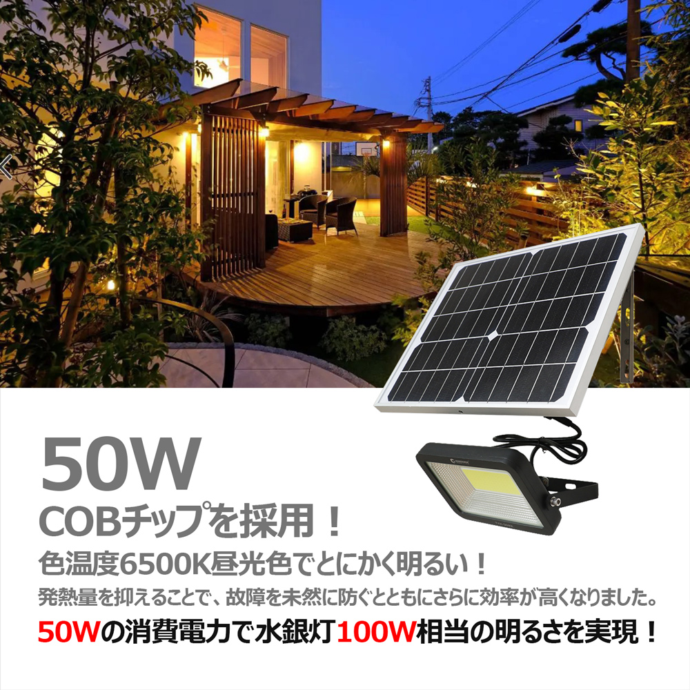 セール LED投光器 50W ソーラー投光器 屋外 防水 太陽光発電 分離型