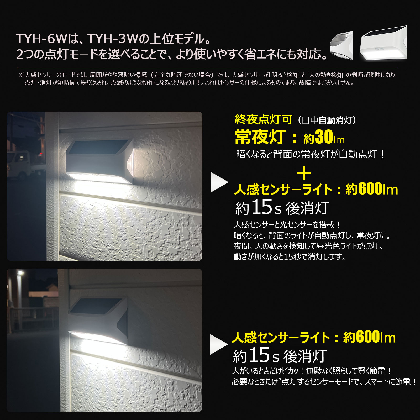 ソーラーセンサーライト パネル　センサーライト 600LM　LED ソーラーライト 人感センサー自動点灯
