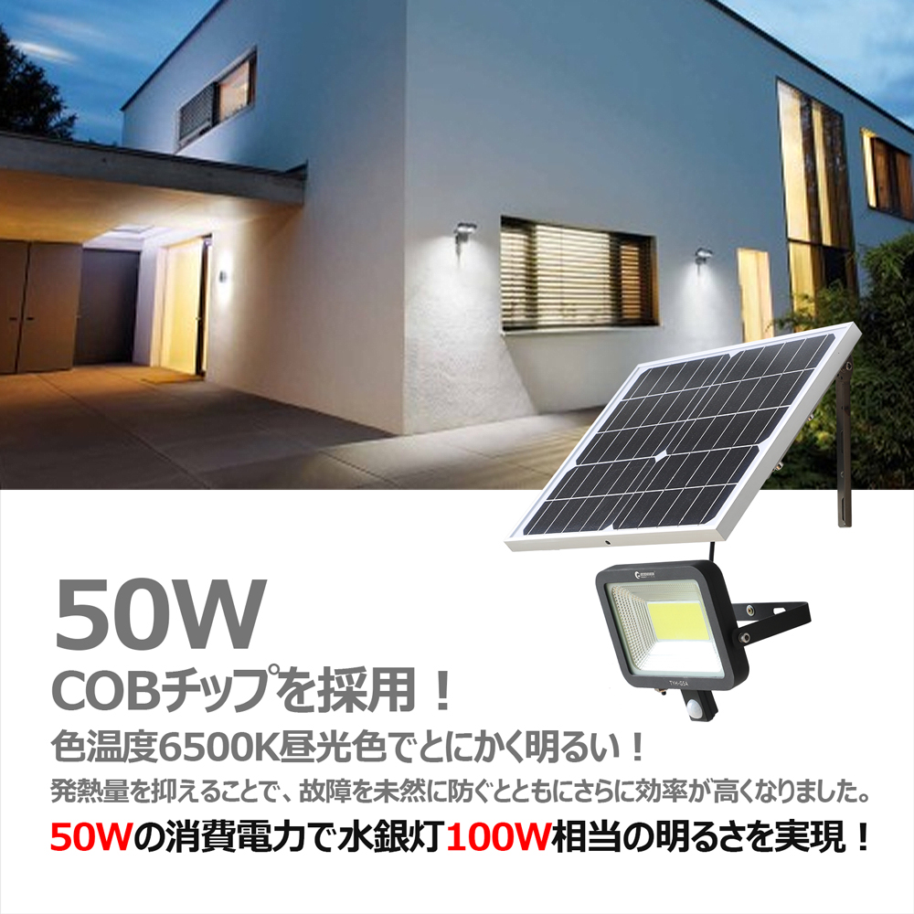 グッドグッズ 人感センサーライト 屋外 LED投光器 50W スイッチ 人感センサー 照明 カーポート 防犯 ソーラー発電 工事不要 電池式 駐車場  一年保証 TYH-G5A :TYH-G5A-001:グッド・グッズ ヤフー店 - 通販 - Yahoo!ショッピング