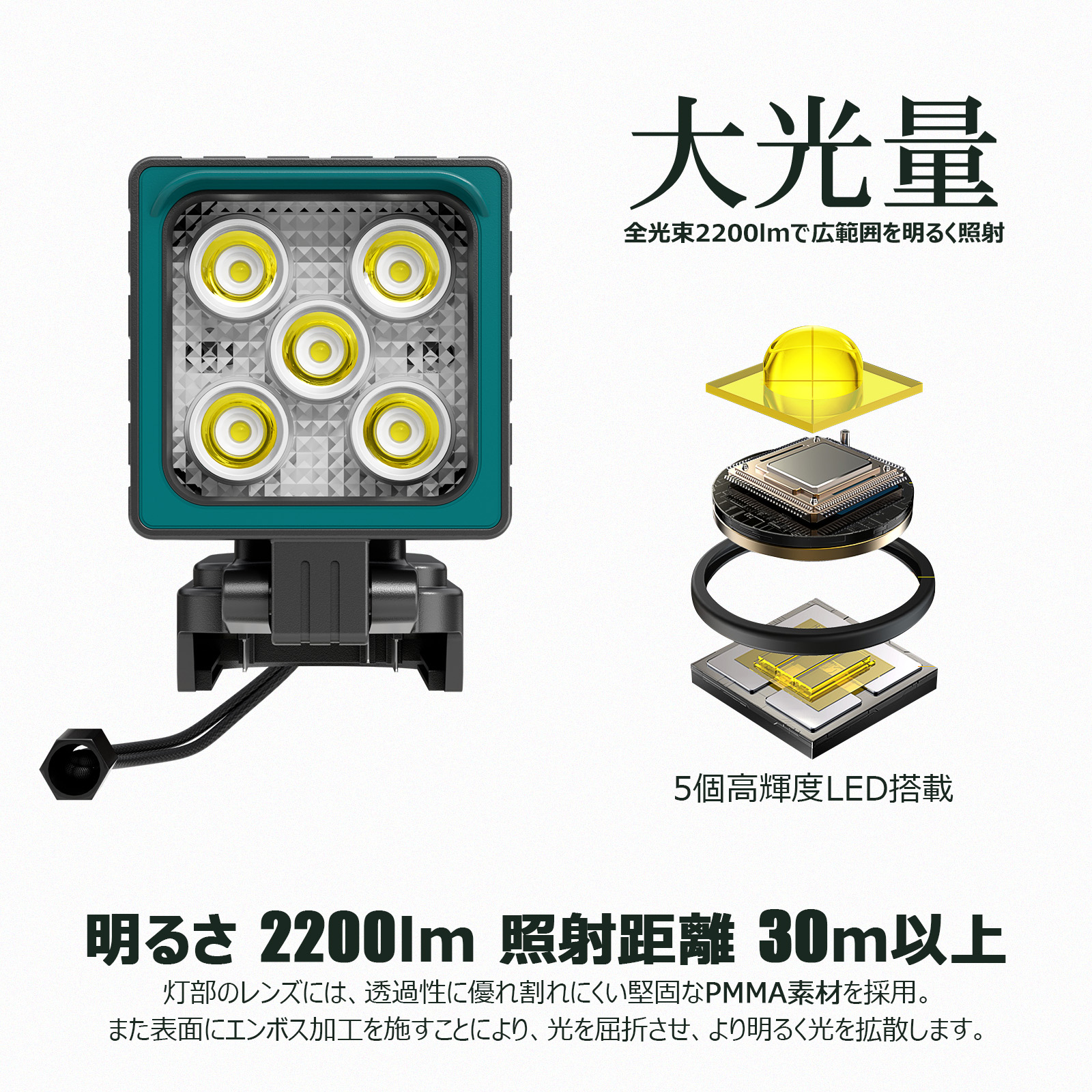 SALE LED投光器 15W 約2200lm マキタ 18V バッテリー着脱式 コンパクト