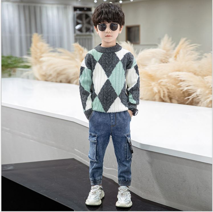 限定製作】【限定製作】子供服 セーター 男の子 大きなチェック柄のおしゃれなセーター 110cm 120cm 130cm 子ども服 