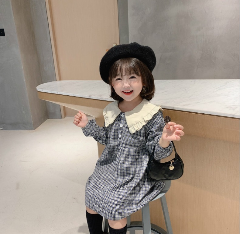 子供服 ワンピース 女の子 襟の大きなチェック柄ワンピース 90cm 100cm