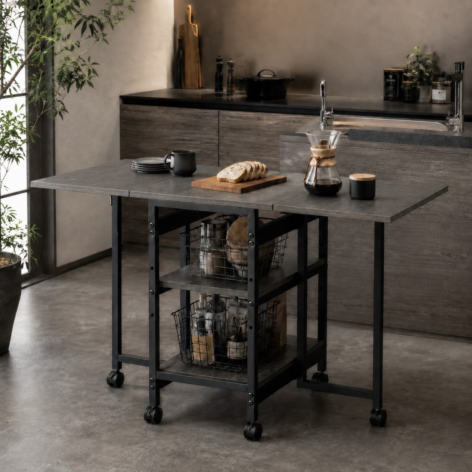 GOOD LIFE INTERIOR バタフライテーブル キャスター付き 100×50 高さ GOOD LIFE INTERIOR バタフライテーブル キャスター付き 100×50 高さ