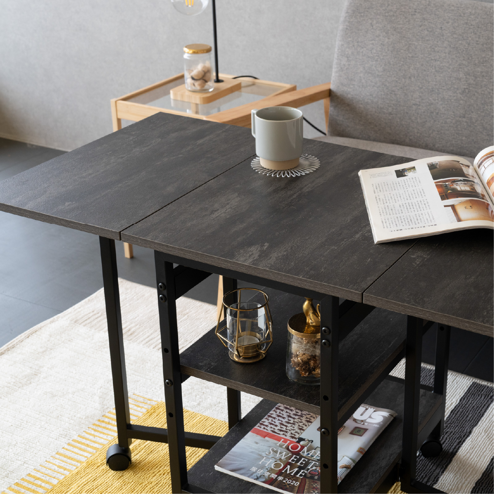 GOOD LIFE INTERIOR バタフライテーブル キャスター付き 100×50 高さ