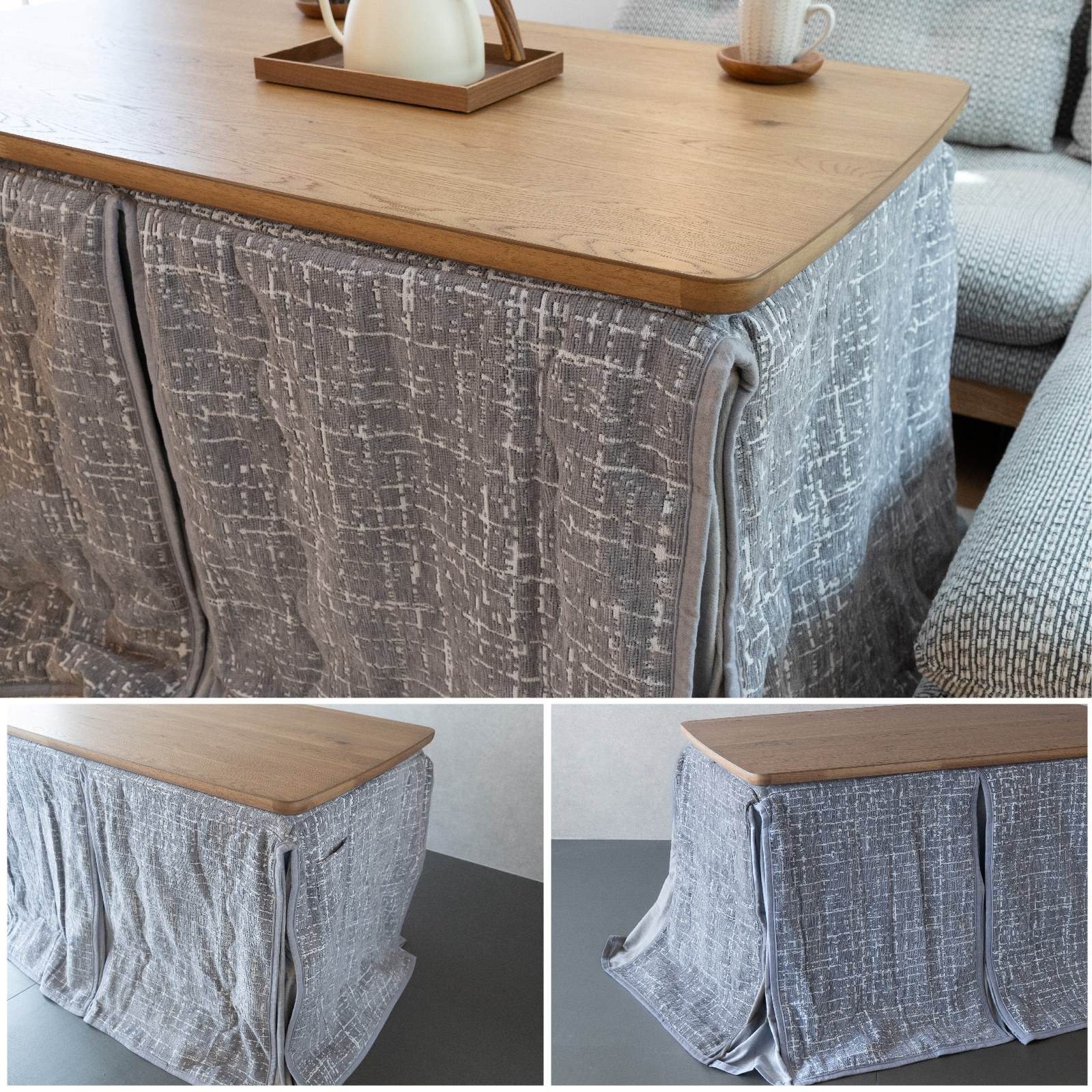 こたつテーブル　昇降式テーブルこたつ　グレー　 幅120 コタツ布団付き GOOD LIFE INTERIOR 昇降式ダイニングこたつ布団 2点セット 長方形 120