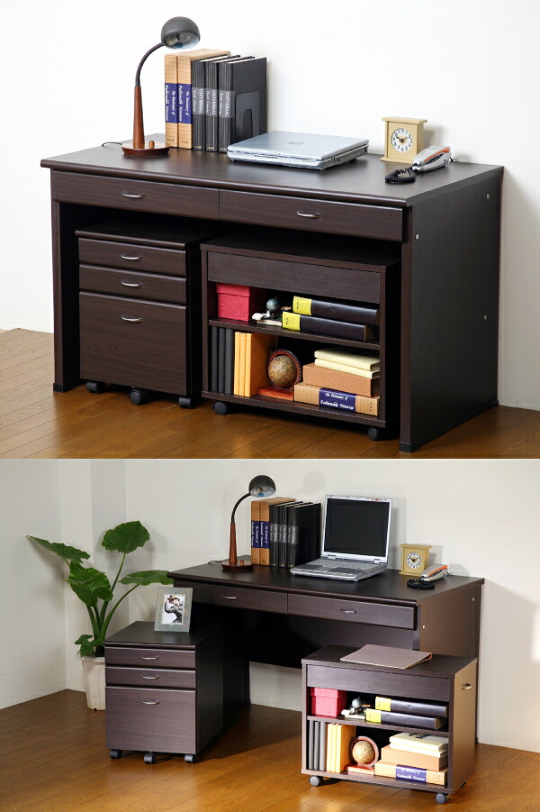 システムデスク3点セット(幅120デスク+3段チェスト+ラック)欠品時お