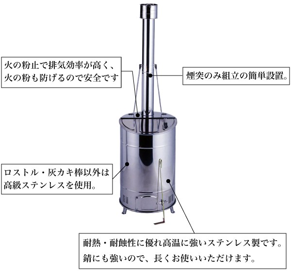 家庭用落ち葉 庭枝 焼却器 80型 廃棄物処理法にも対応 ステンレス製 