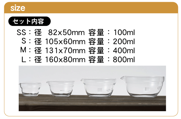 HARIO 日本製 耐熱ガラス製 メモリ付き 片口ボウル 4個セット