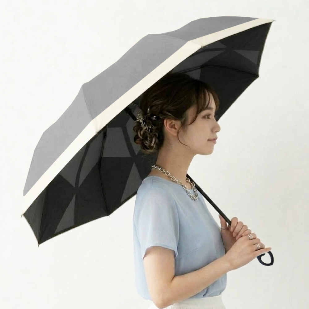 【新品未使用】しいちゃん 100%遮光日傘 ネイビー折りたたみ　晴雨兼用 完全遮光】 日傘 折りたたみ 晴雨兼用 自動開閉 UVカット 100% 超軽量