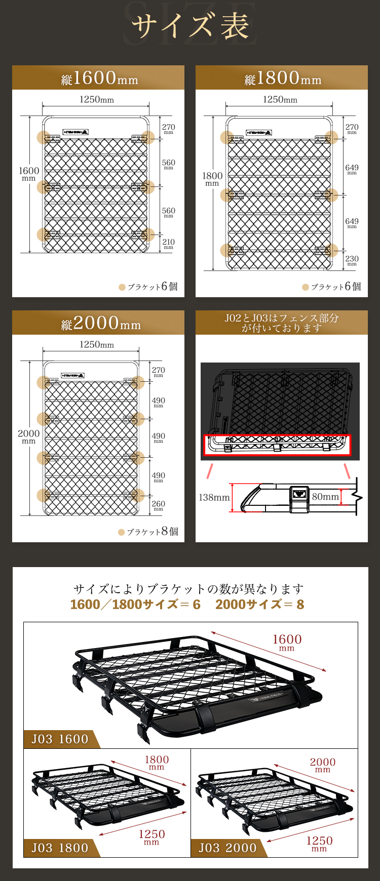 RIDEーFiELD ルーフラック ルーフキャリア ルーフバスケット J03