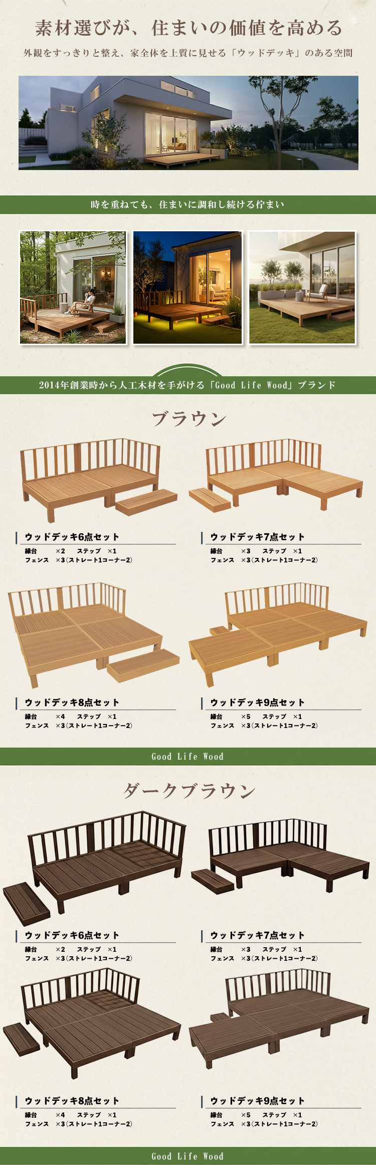 値下げ中★新品未使用★人工木ウッドデッキ12点セット1.25坪グッドライフウッド Good Life Wood（グッドライフウッド） ウッドデッキ 人工木 diy