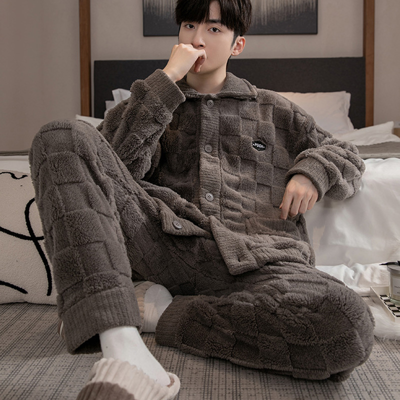 パジャマ メンズ ルームウェア 裏起毛 長袖 秋 冬 暖かい 防寒 厚手