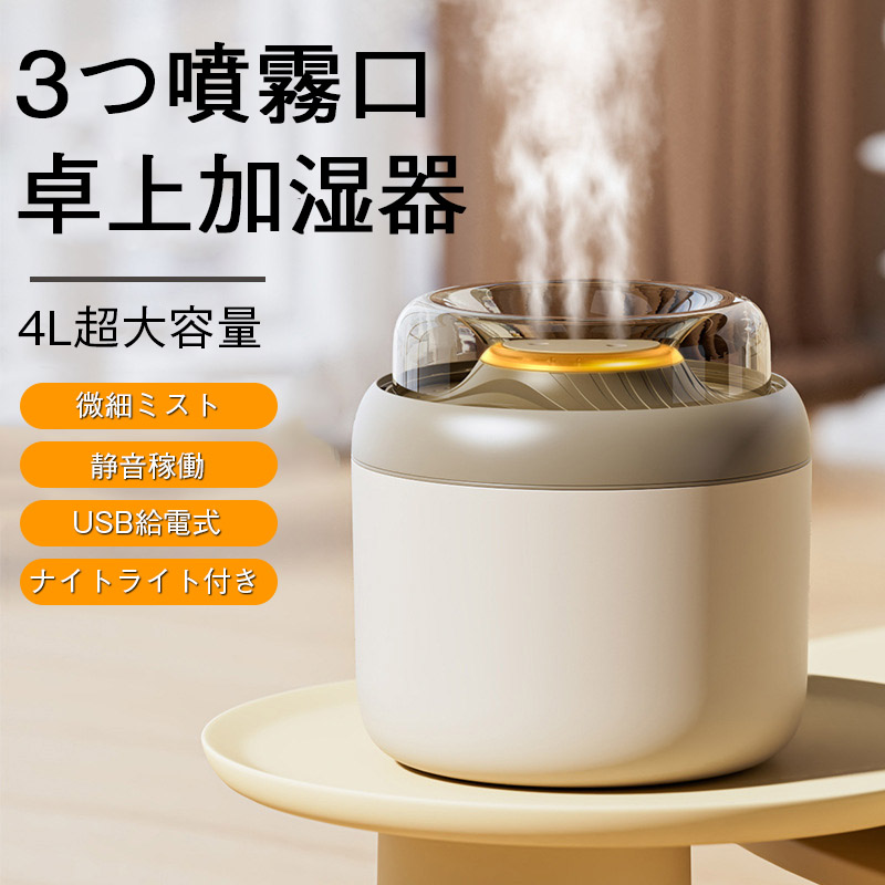 加湿器 小型 卓上 ミニ 超音波 アロマ 除菌 空気清浄機 超大容量 4L