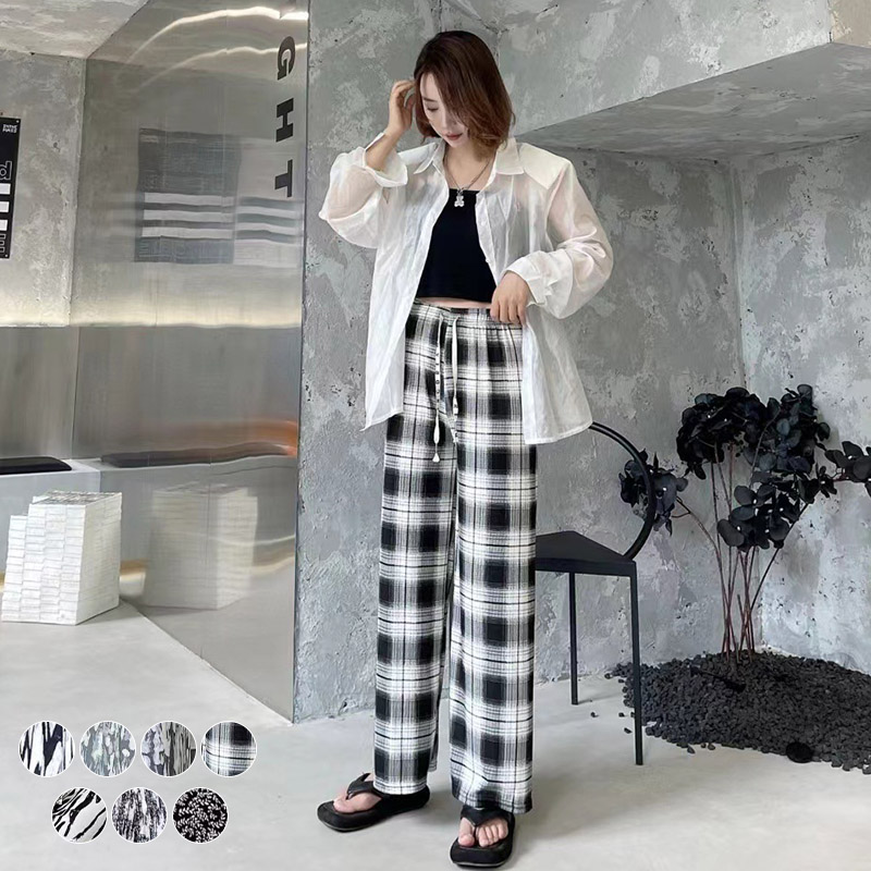 2点で10％OFF！／ワイドパンツ プリントイージーパンツ 柄パンツ