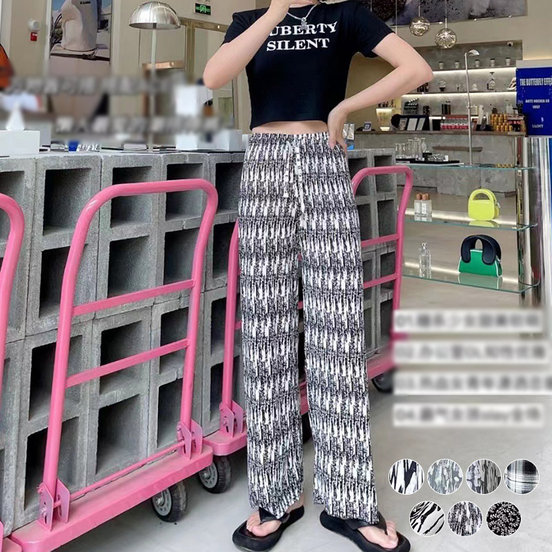 2点で10％OFF！／ワイドパンツ プリントイージーパンツ 柄パンツ