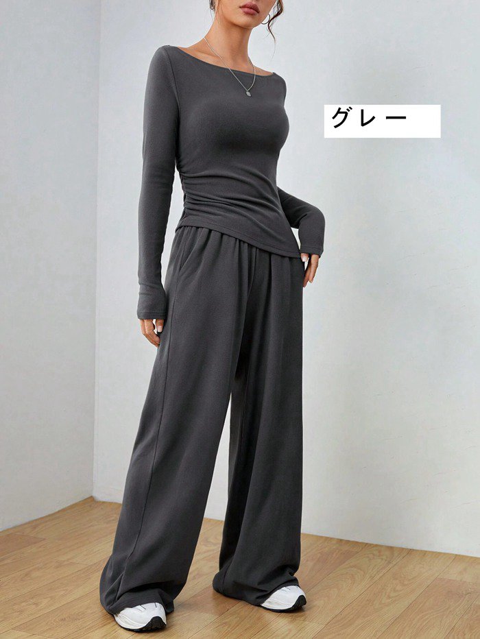 セットアップ レディース カジュアル 秋 スウェット 長袖ｔシャツ ワイドパンツ スウェット上下 上下セット 可愛い |  | 02