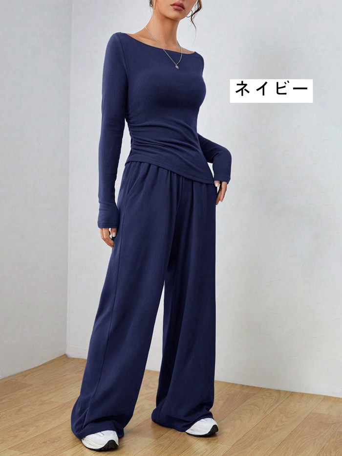 セットアップ レディース カジュアル 秋 スウェット 長袖ｔシャツ ワイドパンツ スウェット上下 上下セット 可愛い |  | 03