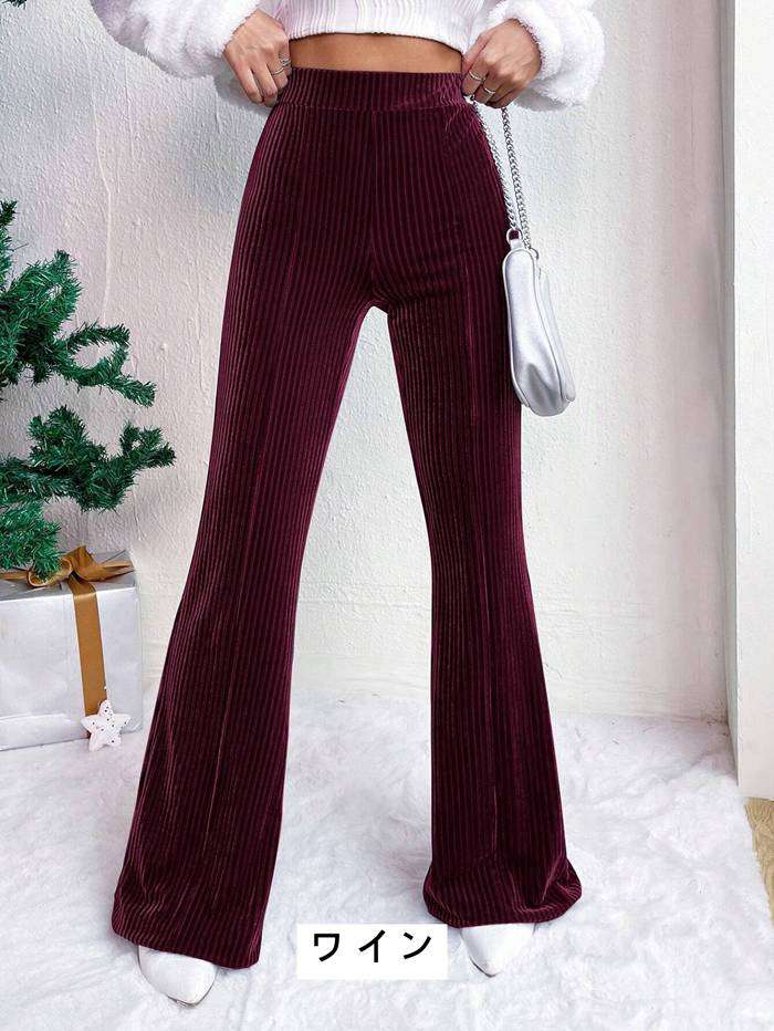 コーデュロイ フレアパンツ レディース ボトム リブフレアパンツ ワイドパンツ ロングパンツ ズボン ウエストゴム 体型カバ |  | 02