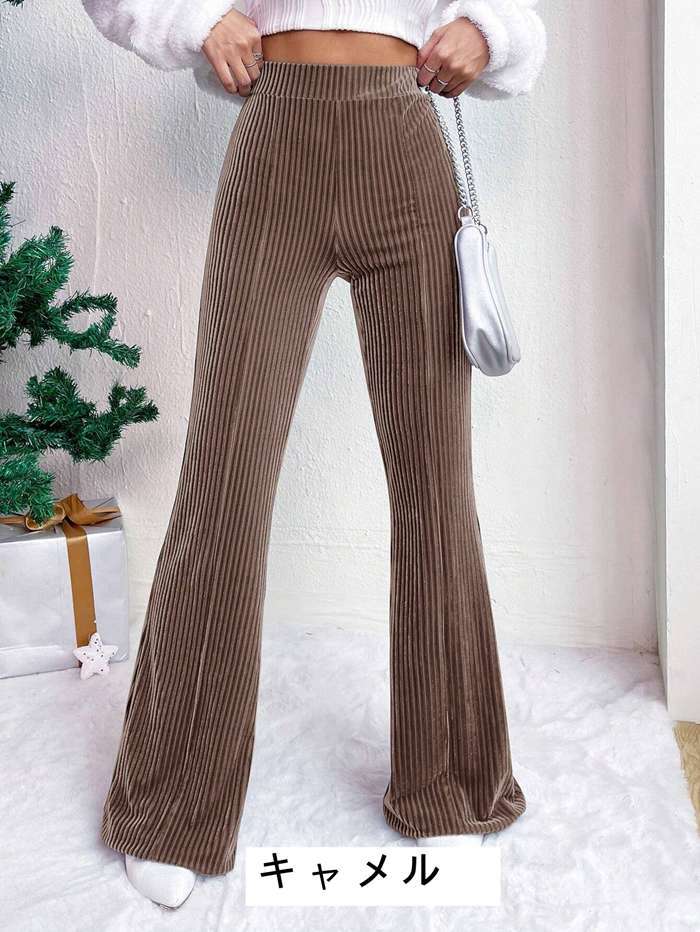 コーデュロイ フレアパンツ レディース ボトム リブフレアパンツ ワイドパンツ ロングパンツ ズボン ウエストゴム 体型カバ |  | 03