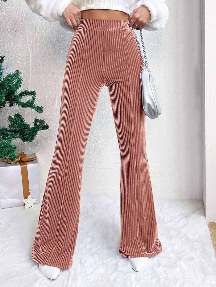 コーデュロイ フレアパンツ レディース ボトム リブフレアパンツ ワイドパンツ ロングパンツ ズボン ウエストゴム 体型カバ |  | 09