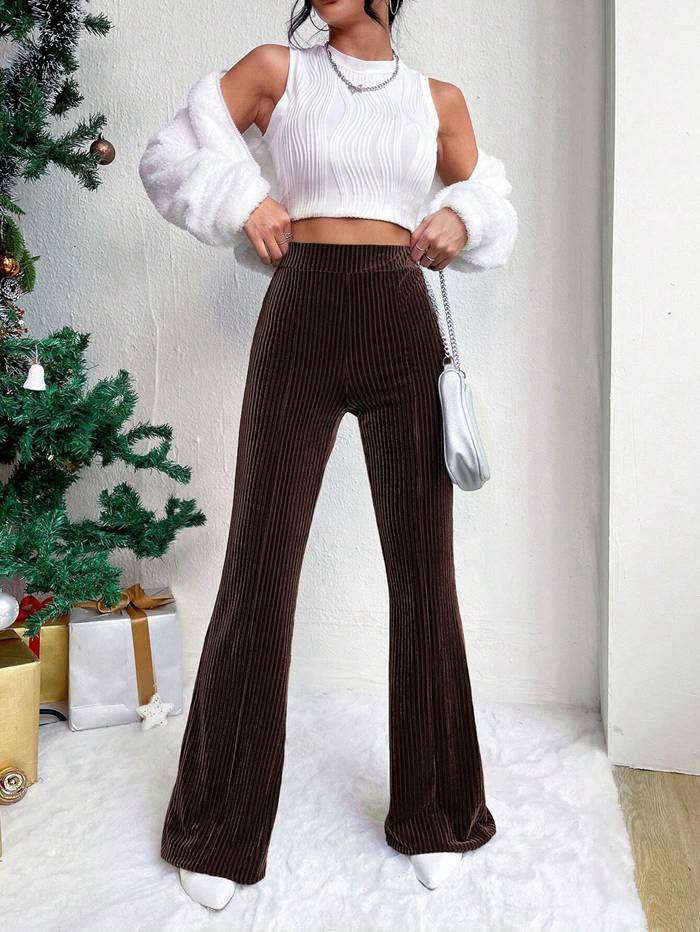 コーデュロイ フレアパンツ レディース ボトム リブフレアパンツ ワイドパンツ ロングパンツ ズボン ウエストゴム 体型カバ |  | 13