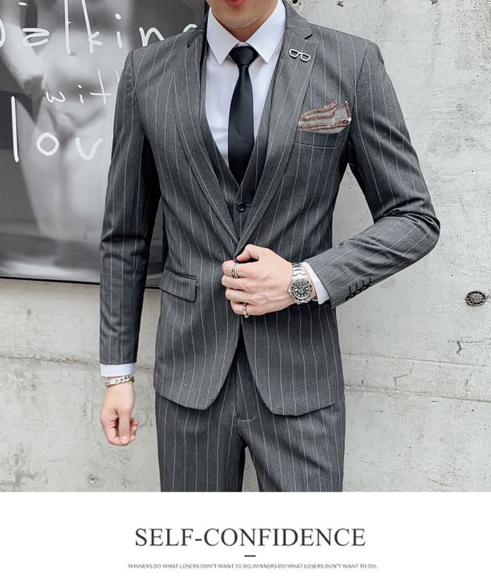 スリーピーススーツ メンズ スーツ ストライプ柄 セットアップ 卒業式 入学式 スリムスーツ ビジネススーツ メンズスーツ 大 |  | 05