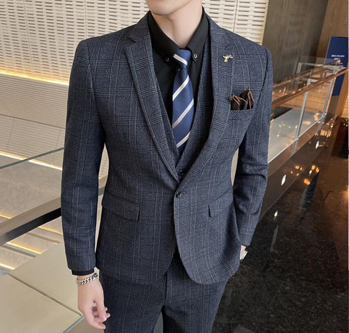 結婚式 スリーピーススーツ メンズ  洗える スリム ウォッシャブル スーツ チェック柄 セットアップ 卒業式 入学式 スリムス |  | 15
