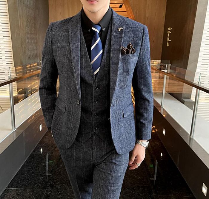 結婚式 スリーピーススーツ メンズ  洗える スリム ウォッシャブル スーツ チェック柄 セットアップ 卒業式 入学式 スリムス |  | 16