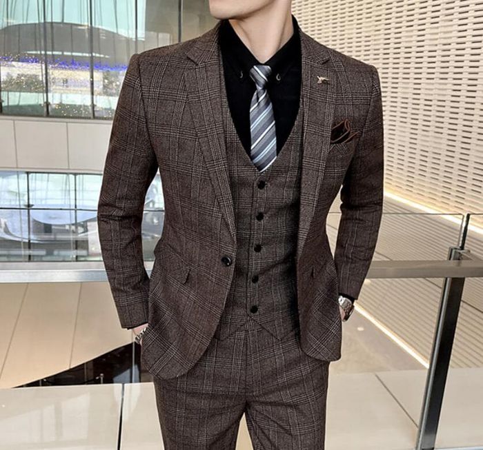 結婚式 スリーピーススーツ メンズ  洗える スリム ウォッシャブル スーツ チェック柄 セットアップ 卒業式 入学式 スリムス |  | 11