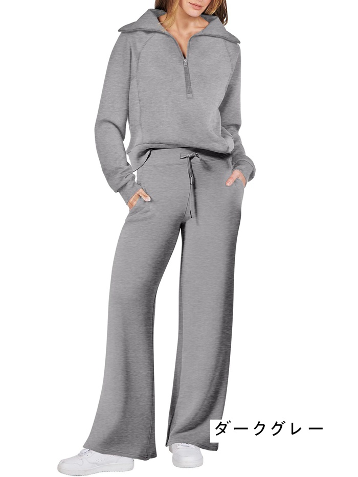 セットアップ レディース カジュアル 上下セット スウェット スポーツウェア ハーフジップ トレーナー スウェットパンツ |  | 04