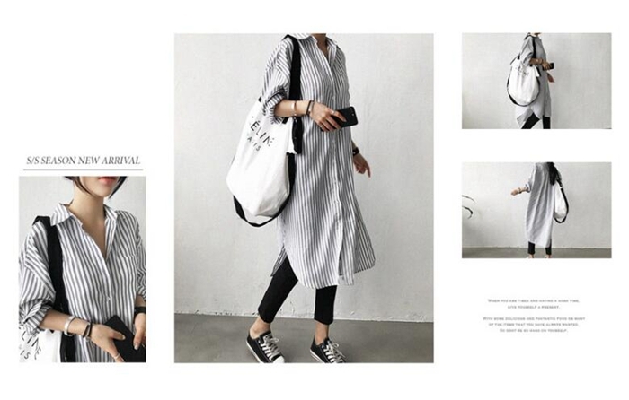 韓国ファッションシャツワンピース ロングシャツ ワンピース ミディアム丈 長袖 シャツ レディース