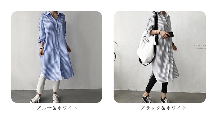 シャツワンピース ロングシャツ ワンピース ミディアム丈 長袖