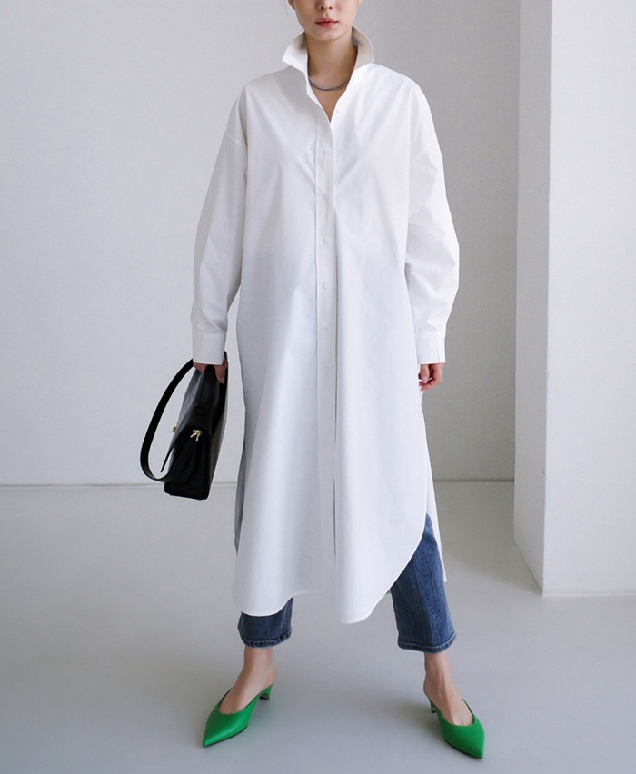 シャツ ワンピース レディース ロングシャツ シャツワンピ ロングワンピ サイドスリット シャツワンピース |  | 08