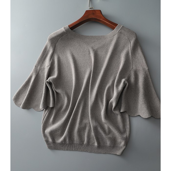 サマーニット ニット Tシャツ カットソー 半袖 Vネック フレア袖 レディース トップス 半袖ニット シンプル 涼しい 無地 冷房対策 サマーニット ニット Tシャツ カットソー 半袖 Vネック フレア袖