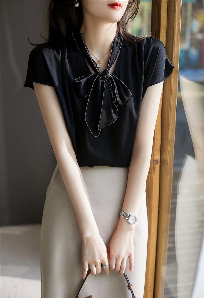 楽天スーパーセール ブラウス 半袖 レディース リボン シャツ フォーマル 無地 通勤 トップス Ol オシャレ 大人 上品 ファッション 春 夏 Fxlabsplus Com