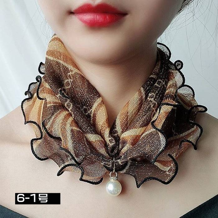 スカーフ レディース スヌード パール付き ヘアバンド ヘアターバン 首巻き 紫外線対策 揺れる フリル きれいめ 上品 |  | 06