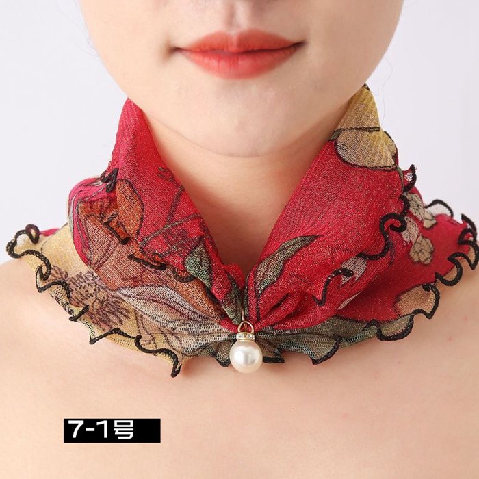 スカーフ レディース スヌード パール付き ヘアバンド ヘアターバン 首巻き 紫外線対策 揺れる フリル きれいめ 上品 |  | 07