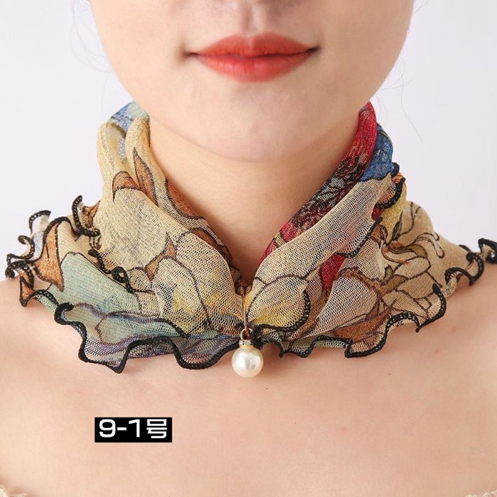 スカーフ レディース スヌード パール付き ヘアバンド ヘアターバン 首巻き 紫外線対策 揺れる フリル きれいめ 上品 |  | 09