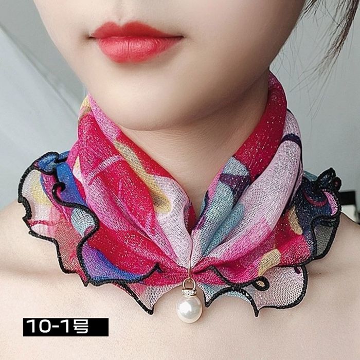 スカーフ レディース スヌード パール付き ヘアバンド ヘアターバン 首巻き 紫外線対策 揺れる フリル きれいめ 上品 |  | 10