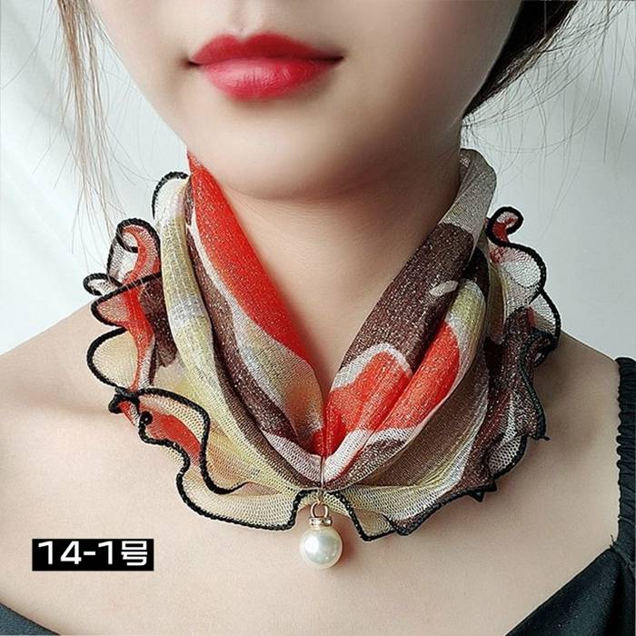 スカーフ レディース スヌード パール付き ヘアバンド ヘアターバン 首巻き 紫外線対策 揺れる フリル きれいめ 上品 |  | 13