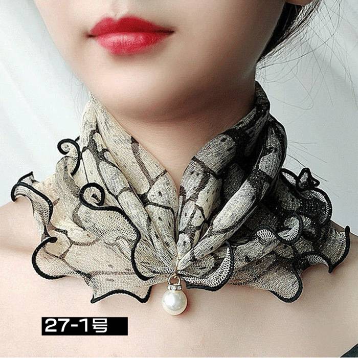スカーフ レディース スヌード パール付き ヘアバンド ヘアターバン 首巻き 紫外線対策 揺れる フリル きれいめ 上品 |  | 17