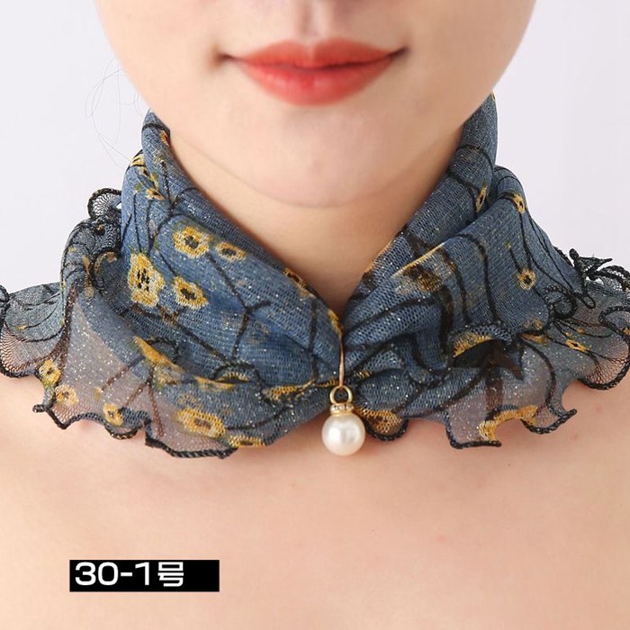 スカーフ レディース スヌード パール付き ヘアバンド ヘアターバン 首巻き 紫外線対策 揺れる フリル きれいめ 上品 |  | 20